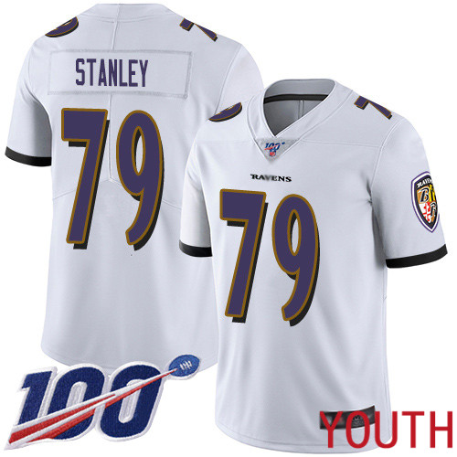 Baltimore Ravens Limited White Youth Ronnie Stanley Road Jersey NFL Football #79 100th Season Vapor Untouchable->youth nfl jersey->Youth Jersey